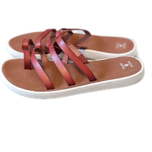 Shade & Shore flat strappy sandals warm brown upper, white sole, size 9 - Picture 2 of 6